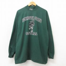 【20%OFF】XL★古着 長袖 ビンテージ Tシャツ メンズ 90年代 90s クロヒョウ 大きいサイズ コットン ハイネック モックネック USA製 緑 グリーン 25may24 中古
