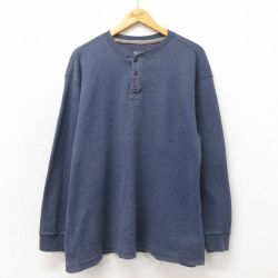 XL★古着 長袖 サーマル Tシャツ メンズ 無地 大きいサイズ ヘンリーネック 紺 ネイビー 25may24 中古