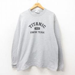 XL★古着 長袖 ビンテージ Tシャツ メンズ 90年代 90s タイタニック コットン クルーネック USA製 グレー 霜降り 25may24 中古