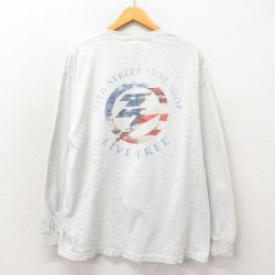 XL★古着 長袖 Tシャツ メンズ サーフショップ 大きいサイズ コットン クルーネック グレー 霜降り 25may24 中古