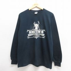 L★古着 長袖 Tシャツ メンズ シカ コットン クルーネック 黒 ブラック 25may27 中古