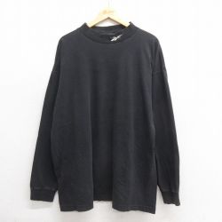 XL★古着 リーボック REEBOK 長袖 ビンテージ Tシャツ メンズ 00年代 00s ワンポイントロゴ コットン モックネック ハイネック カナダ製 黒 ブラック 【spe】 25may27 中古