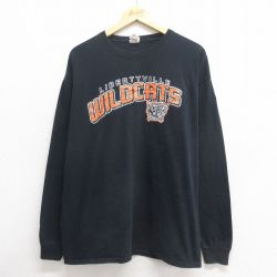 XL★古着 フルーツオブザルーム 長袖 Tシャツ メンズ ワイルドキャッツ コットン クルーネック 黒 ブラック 25may27 中古
