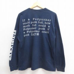L★古着 長袖 ビンテージ Tシャツ メンズ 00年代 00s メッセージ コットン クルーネック 濃紺 ネイビー 25may27 中古