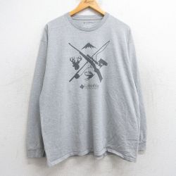 【50%OFF】XL★古着 コロンビア COLUMBIA 長袖 Tシャツ メンズ 釣り 銃 クルーネック グレー 霜降り 25may28 中古