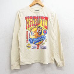 S★古着 長袖 ビンテージ Tシャツ メンズ アニメ ナルト疾風伝 クルーネック 薄黄 イエロー 25may28 中古
