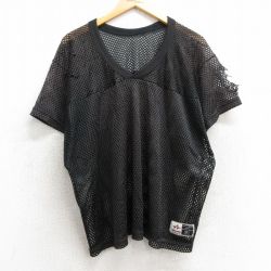 【20%OFF】XL★古着 半袖 ビンテージ フットボール Tシャツ メンズ 90年代 90s 無地 ボロ メッシュ地 Vネック 黒 ブラック 25may28 中古