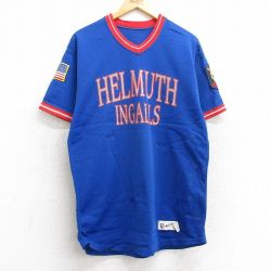 L★古着 半袖 ビンテージ Tシャツ メンズ 90年代 90s ヘルムート インガルズ 21 メッシュ地 ロング丈 Vネック USA製 青 ブルー ユニフォーム ゲームシャツ 25may28 中古