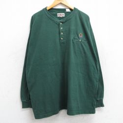 XL★古着 長袖 ビンテージ Tシャツ メンズ 90年代 90s COWBOY CODE 大きいサイズ ヘンリーネック 緑 グリーン 25jun02 中古