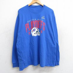【50%OFF】L★古着 長袖 Tシャツ メンズ NFL バッファロービルズ コットン クルーネック 青 ブルー アメフト スーパーボウル 25jun02 中古