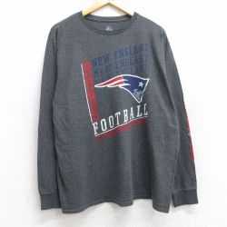 L★古着 マジェスティック 長袖 Tシャツ メンズ NFL ニューイングランドペイトリオッツ クルーネック 濃グレー 霜降り アメフト スーパーボウル 25jun02 中古