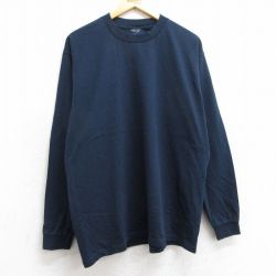 【20%OFF】L★古着 長袖 Tシャツ メンズ 無地 クルーネック 紺 ネイビー 25jun02 中古