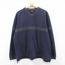 XL★古着 エディーバウアー 長袖 ビンテージ Tシャツ メンズ 00年代 00s 大きいサイズ コットン Vネック 紺 ネイビー 25jun03 中古
