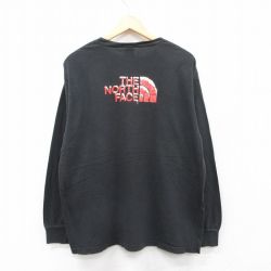 L★古着 ノースフェイス THE NORTH FACE 長袖 ビンテージ Tシャツ メンズ 00年代 00s ビッグロゴ 大きいサイズ コットン クルーネック 黒 ブラック 【spe】 25jun03 中古