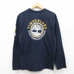 M★古着 ティンバーランド 長袖 ビンテージ Tシャツ メンズ 00年代 00s ビッグロゴ コットン クルーネック 紺 ネイビー 25jun03 中古