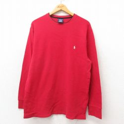 XL★古着 ラルフローレン Ralph Lauren 長袖 ブランド サーマル Tシャツ メンズ ワンポイントロゴ 大きいサイズ コットン クルーネック 赤 レッド 25jun06 中古
