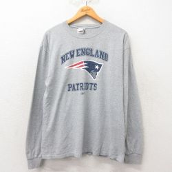 L★古着 長袖 ビンテージ Tシャツ メンズ 00年代 00s NFL ニューイングランドペイトリオッツ クルーネック グレー 霜降り アメフト スーパーボウル 25jun06 中古