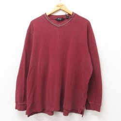 【20%OFF】XL★古着 エディーバウアー 長袖 ビンテージ サーマル Tシャツ メンズ 00年代 00s 無地 大きいサイズ コットン Vネック エンジ 25jun06 中古