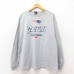 【50%OFF】XL★古着 長袖 Tシャツ メンズ NFL ニューイングランドペイトリオッツ 大きいサイズ クルーネック グレー 霜降り アメフト スーパーボウル 25jun06 中古