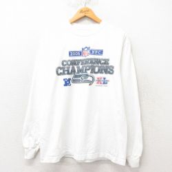 L★古着 リーボック REEBOK 長袖 ビンテージ Tシャツ メンズ 00年代 00s NFL シアトルシーホークス コットン クルーネック 白 ホワイト アメフト スーパーボウル 25jun06 中古