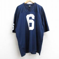 XL★古着 半袖 ビンテージ フットボール Tシャツ メンズ 90年代 90s 6 メッシュ地 大きいサイズ ロング丈 Vネック USA製 紺 ネイビー ゲームシャツ ユニフォーム 25jun09 中古