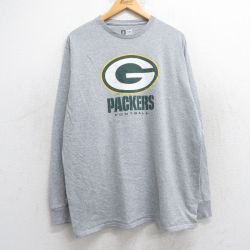 XL★古着 長袖 Tシャツ メンズ NFL グリーンベイパッカーズ 大きいサイズ クルーネック グレー 霜降り アメフト スーパーボウル 25jun09 中古