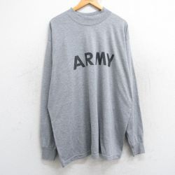 XL★古着 長袖 ビンテージ Tシャツ メンズ 00年代 00s ミリタリー アーミー ARMY リフレクター 大きいサイズ ロング丈 モックネック ハイネック USA製 グレー 霜降り 25jun09 中古
