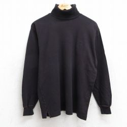 L★古着 ラルフローレン Ralph Lauren 長袖 ブランド Tシャツ メンズ 90年代 90s ワンポイントロゴ コットン タートルネック ハイネック 黒 ブラック 25jun11 中古