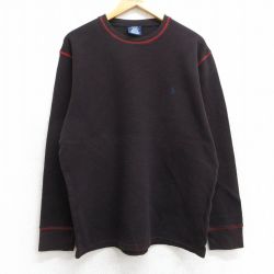 XL★古着 ラルフローレン Ralph Lauren 長袖 ブランド サーマル Tシャツ メンズ 90年代 90s ワンポイントロゴ 大きいサイズ コットン クルーネック 濃茶系 ブラウン 25jun11 中古
