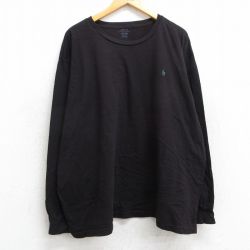 XL★古着 ラルフローレン Ralph Lauren 長袖 ブランド Tシャツ メンズ ワンポイントロゴ 大きいサイズ コットン クルーネック 黒 ブラック 25jun11 中古