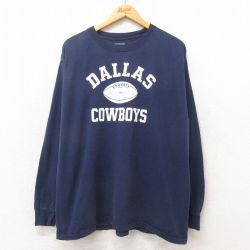 【50%OFF】XL★古着 リーボック REEBOK 長袖 Tシャツ メンズ NFL ダラスカウボーイズ 大きいサイズ コットン クルーネック 紺 ネイビー アメフト スーパーボウル 25jun12 中古