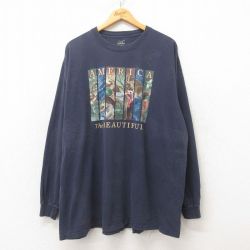 【20%OFF】XL★古着 カベラス 長袖 Tシャツ メンズ 無地 大きいサイズ クルーネック 紺 ネイビー 25jun12 中古
