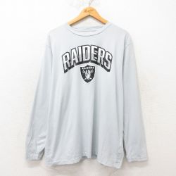 【50%OFF】XL★古着 長袖 Tシャツ メンズ NFL オークランドレイダース 大きいサイズ クルーネック 薄グレー アメフト スーパーボウル 25jun12 中古