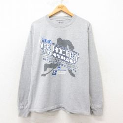 L★古着 チャンピオン Champion 長袖 Tシャツ メンズ アイスホッケー クルーネック グレー 霜降り 25jun12 中古