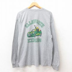 XL★古着 長袖 ビンテージ Tシャツ メンズ 00年代 00s 鳥 車 大きいサイズ クルーネック グレー 霜降り 25jun12 中古