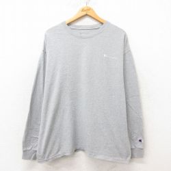XL★古着 チャンピオン Champion 長袖 Tシャツ メンズ ワンポイントロゴ クルーネック グレー 霜降り 25jun12 中古