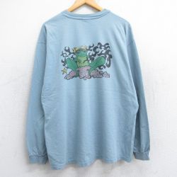 XL★古着 ヘインズ Hanes 長袖 ビンテージ Tシャツ メンズ 00年代 00s カエル コットン クルーネック 薄紺 ネイビー 25jun12 中古
