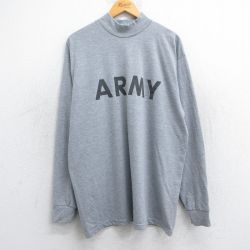 XL★古着 長袖 Tシャツ メンズ ミリタリー アーミー ARMY リフレクター 大きいサイズ モックネック ハイネック グレー 霜降り 25jun12 中古