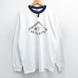 XL★古着 長袖 ビンテージ Tシャツ メンズ 00年代 00s オール HOCR チョコチン コットン クルーネック USA製 白 ホワイト 25jun12 中古