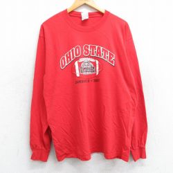 L★古着 長袖 ビンテージ Tシャツ メンズ 00年代 00s オハイオステート フットボール コットン クルーネック 赤 レッド 25jun12 中古