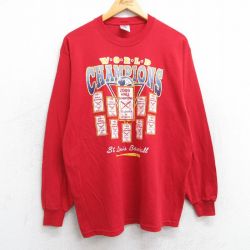 L★古着 ジャージーズ 長袖 ビンテージ Tシャツ メンズ 00年代 00s MLB セントルイス ベースボール クルーネック 赤 レッド メジャーリーグ 野球 25jun12 中古