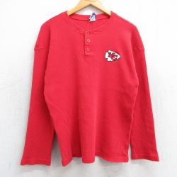 【50%OFF】XL★古着 長袖 ビンテージ サーマル Tシャツ メンズ 90年代 90s NFL カンザスチーフス コットン ヘンリーネック USA製 赤 レッド アメフト スーパーボウル 25jun12 中古