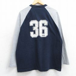 【20%OFF】L★古着 エアロポステール AEROPOSTALE 長袖 ビンテージ Tシャツ メンズ 90年代 90s ライオン 36 ラグラン ツートンカラー コットン クルーネック USA製 紺他 ネイビー 25jun13 中古