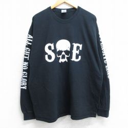 XL★古着 長袖 ビンテージ Tシャツ メンズ 00年代 00s スカル 鳥 コットン クルーネック 黒 ブラック 25jun13 中古
