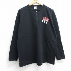 L★古着 長袖 ビンテージ Tシャツ メンズ 90年代 90s GET WITH IT コットン ヘンリーネック USA製 黒 ブラック 25jun13 中古