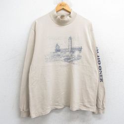 L★古着 長袖 ビンテージ Tシャツ メンズ 00年代 00s 灯台 グランドヘブン コットン モックネック ハイネック ベージュ カーキ 25jun13 中古