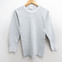 M★古着 長袖 ビンテージ サーマル Tシャツ メンズ 80年代 80s 無地 クルーネック USA製 グレー 霜降り 25jun13 中古