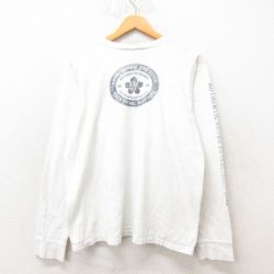 L★古着 アバクロンビー Abercrombie&fitch 長袖 ビンテージ Tシャツ メンズ 90年代 90s 花柄 コットン クルーネック USA製 白 ホワイト 25jun13 中古