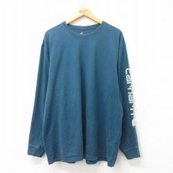【50%OFF】XL★古着 カーハート Carhartt 長袖 Tシャツ メンズ 大きいサイズ コットン ラグラン クルーネック 青緑 25jun13 中古