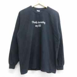 【20%OFF】L★古着 長袖 ビンテージ Tシャツ メンズ 00年代 00s メッセージ コットン クルーネック 黒 ブラック 25jun16 中古